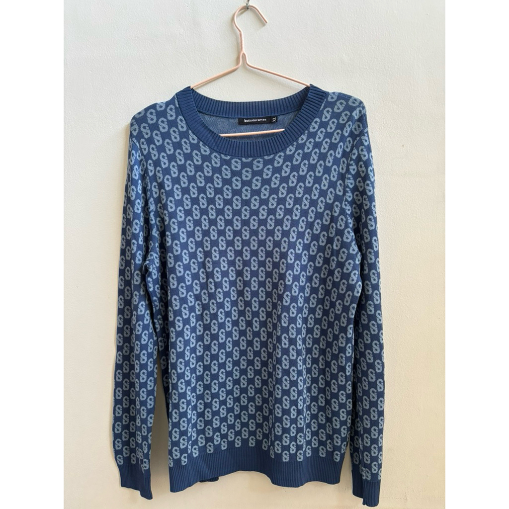(PRELOVED) Buttonscarves Signature Monogram Sweater Navy XL