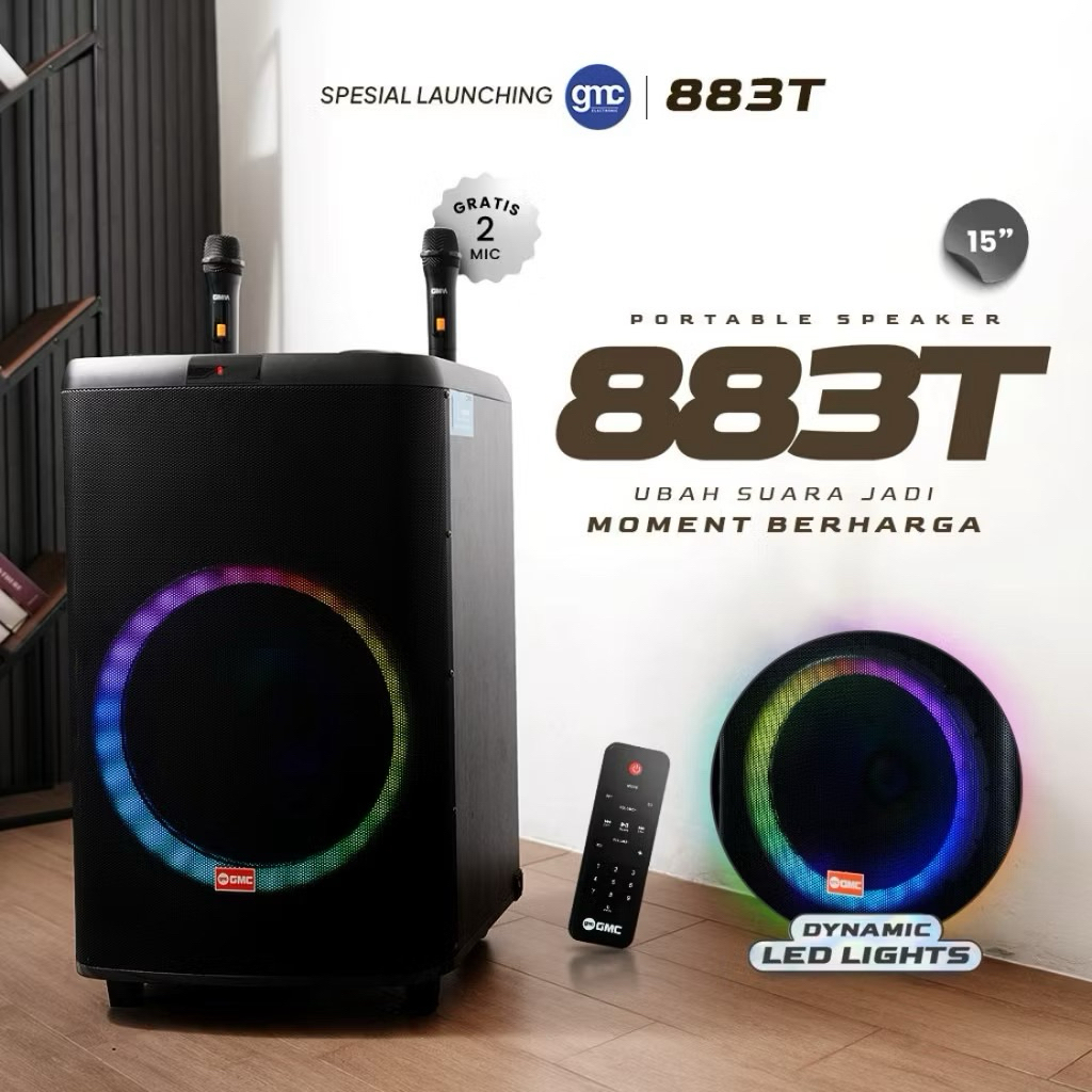 Speaker GMC 15inch 883T dapat 2 Mic Wireless
