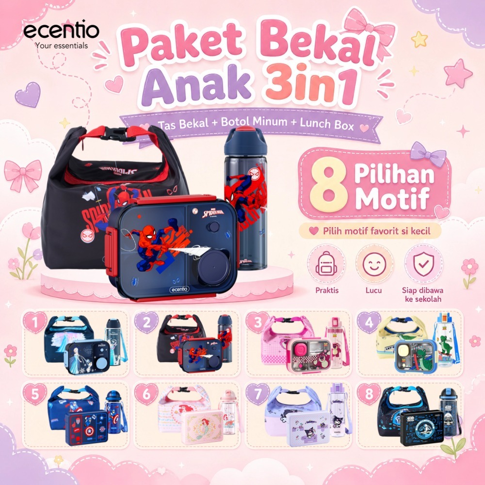 [Back To School] ecentio Disney Series Kotak Makan Anak & Botol Minum Set Bekal Sekolah BPA Free Ant