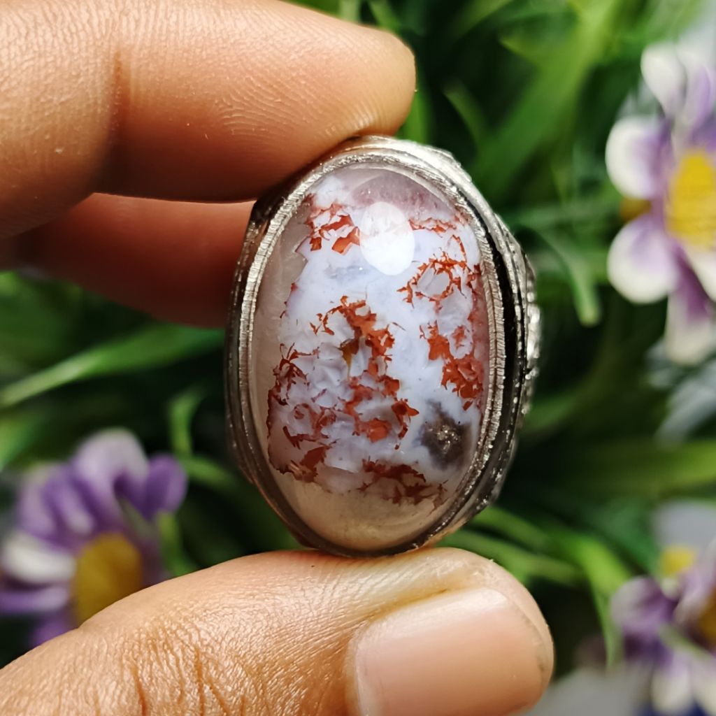Cincin Batu Akik Klanceng Putih Totol Cumi unik Antik