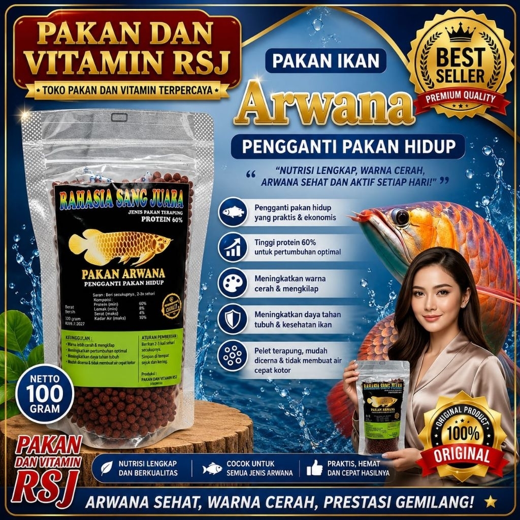 Pakan ARWANA 100gr Kemasan plastik Untuk Semua jenis ARWANA