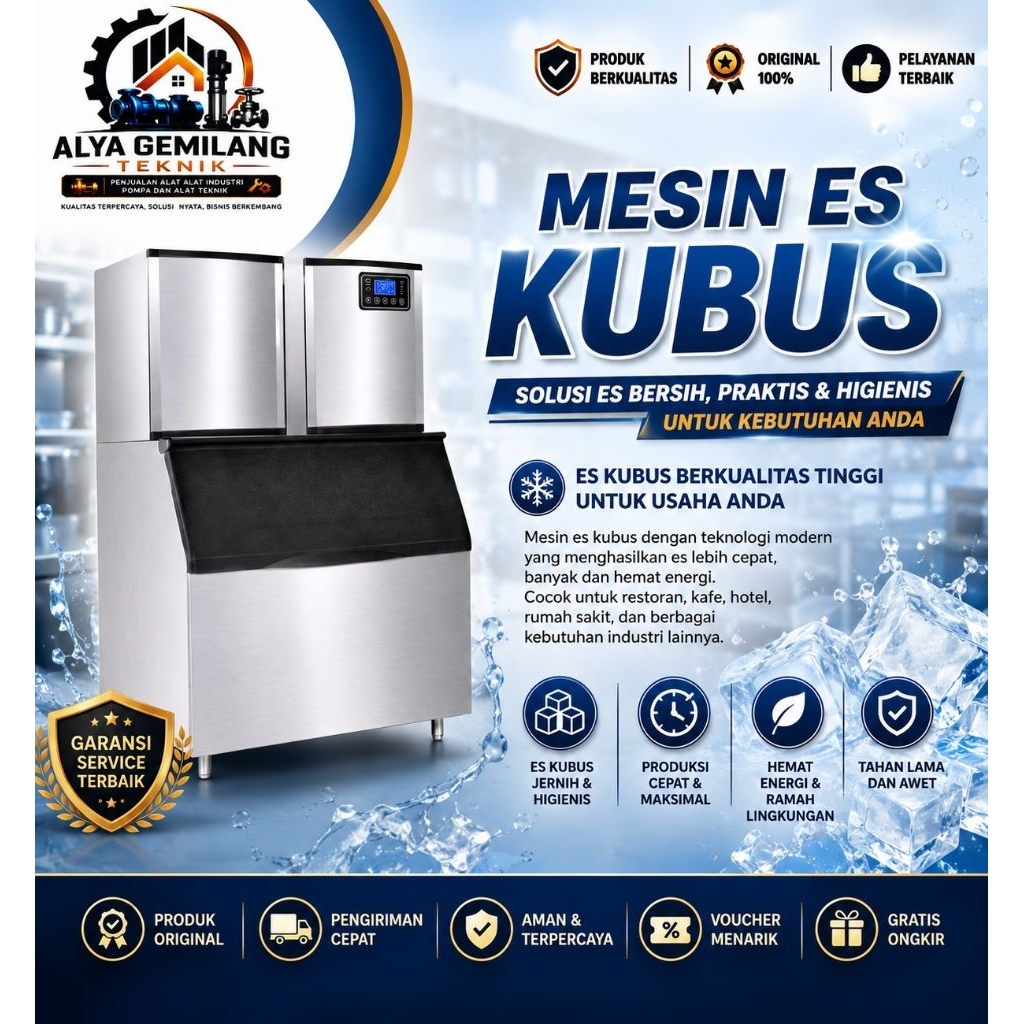 Mesin Pembuat Es Batu Cube / Tube Kristal 1 Ton HZB-1000 Ice Maker Machine Commercial untuk Restoran