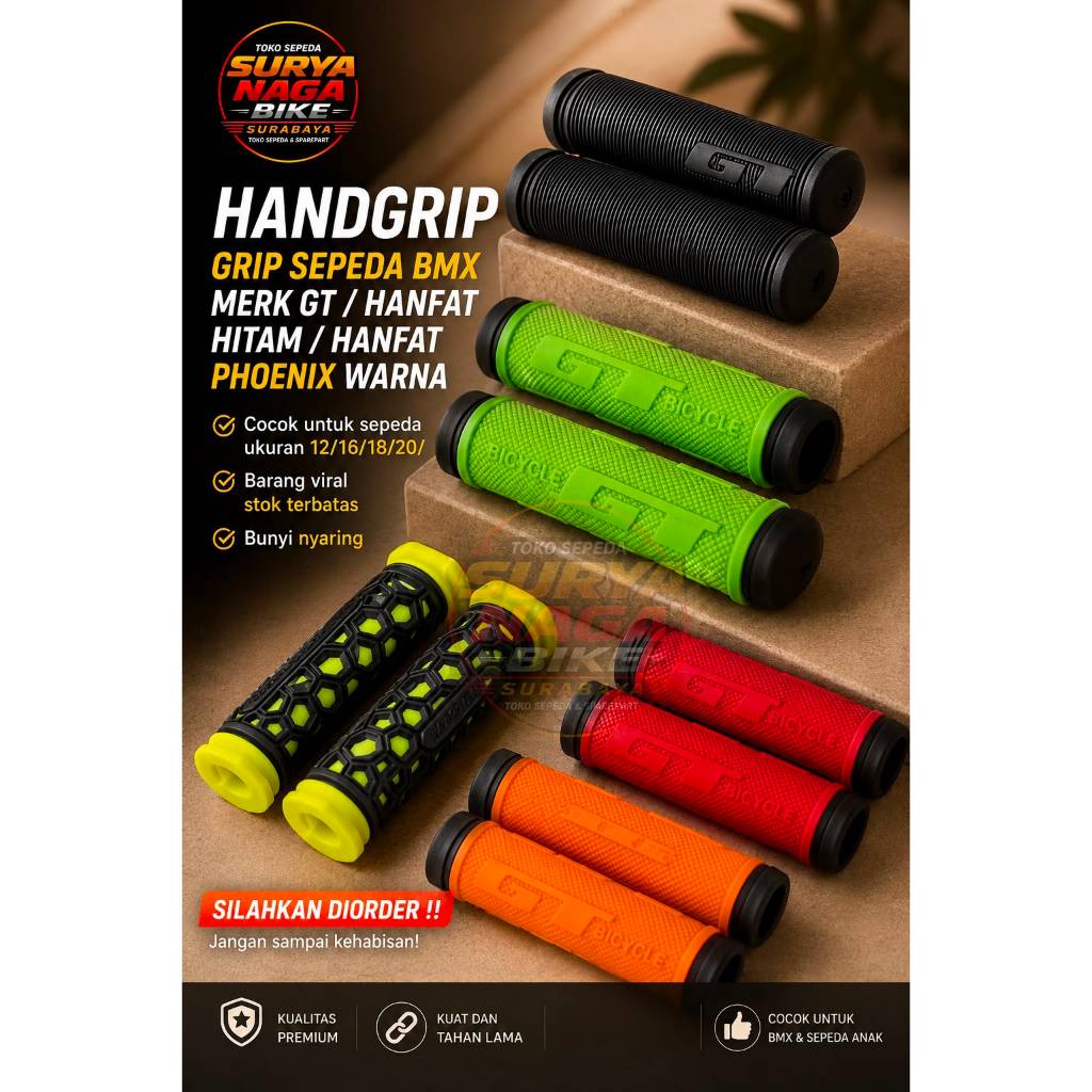 Handgrip Grip Sepeda BMX Merk GT /  Hanfat Hitam / Hanfat Phoenix Warna