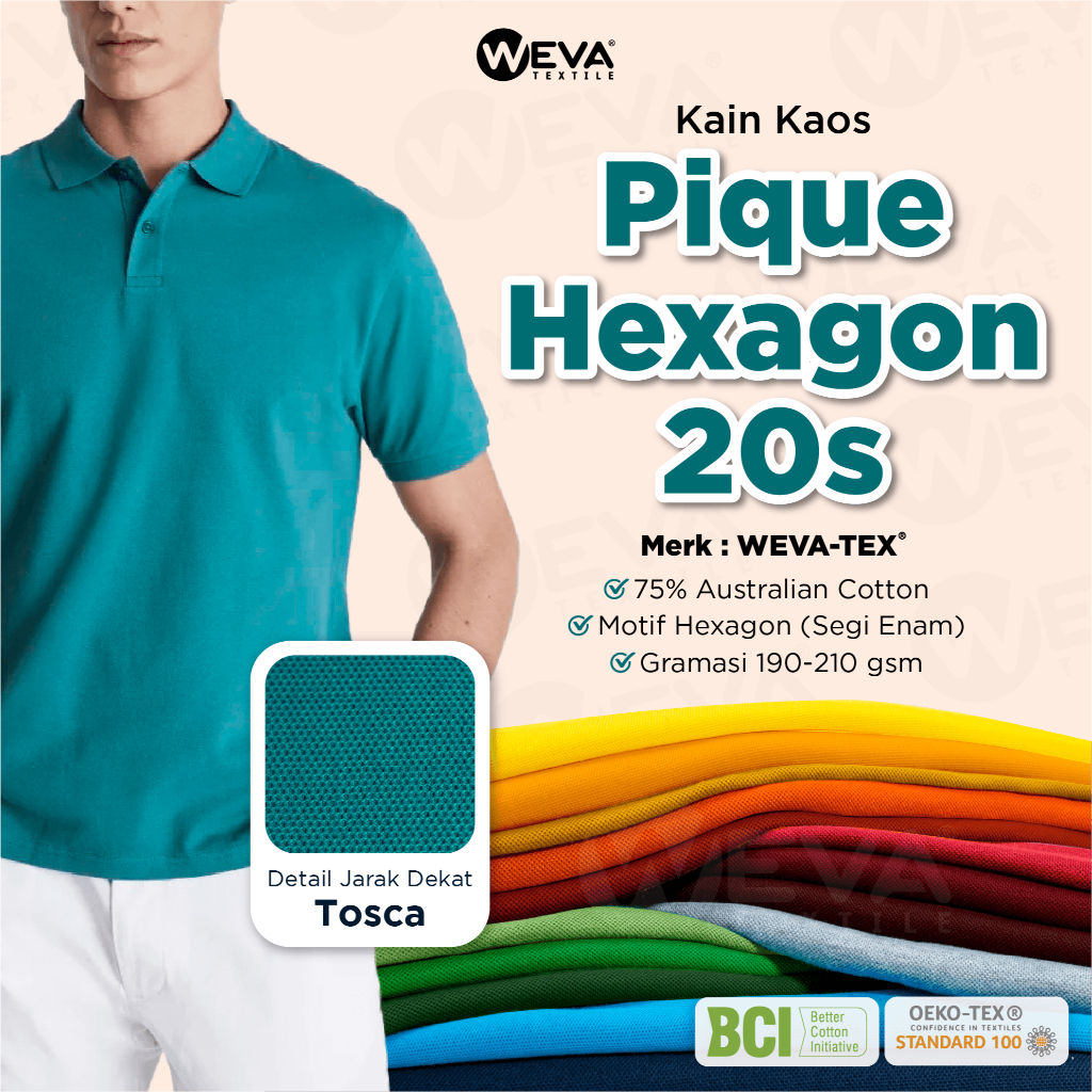 Bahan Kain Kaos PIQUE HEXAGON CVC 20S Wevatex Motif Hexagon Segi Enam