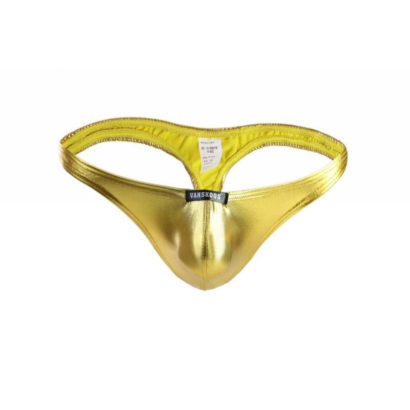 VANSKOOS Men Thong CD Celana Dalam Pria Metalic Thong Emas VS10D
