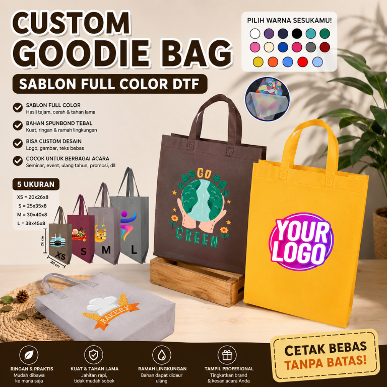 Custom Sablon Print DTF Tas Spunbond Goodie Bag Tas Belanja Gift Hajatan Hadiah Sembako