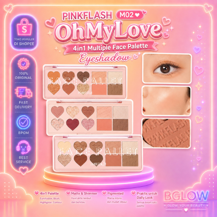 PINKFLASH M02 OhMyLove 4 in 1 Multiple Face Palette (Eyeshadow Blush Highlighter Contour) |  01 MAND