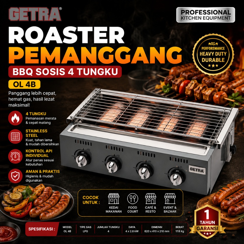 GETRA PEMANGGANG GAS TANPA ASAP 4 TUNGKU / ROASTER 4 TUNGKU (GETRA) OL-4B