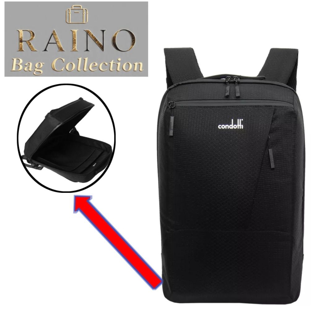 Condotti Tas Ransel Kerja Slim 16 Liter Muat Laptop Backpack Pria Elegan sangat Ringan - Black