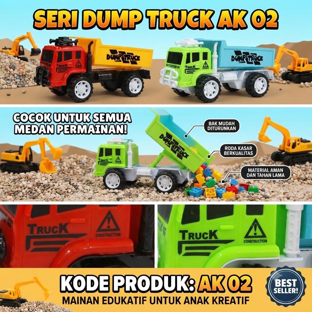 Mainan Anak Truck Dump Pasir Kode AK 02 Seri Dump Truck AK 02 Pilihan Warna Menarik untuk Anak Kreat