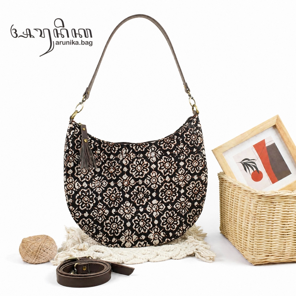 Belmonique Bag - Tas Selempang Wanita Batik Kembang | Tas Bahu Handmade Etnik Elegan | Kulit Sapi As