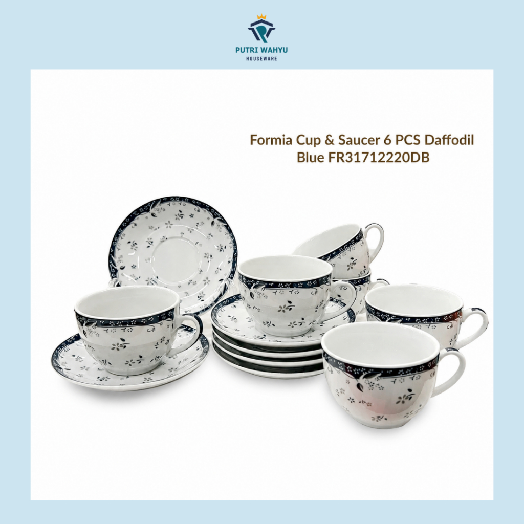 Formia Tea Cup Saucer Set Daffodil Blue / Harga 1 Set 1 Pcs Cangkir + 1 Pcs Tatak Tatakkan / Keramik