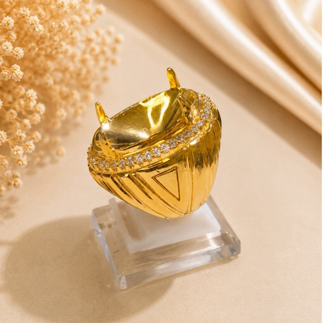 Ring/Emban Cincin Alpaka Jumbo Mewah - Oval 25x17 mm