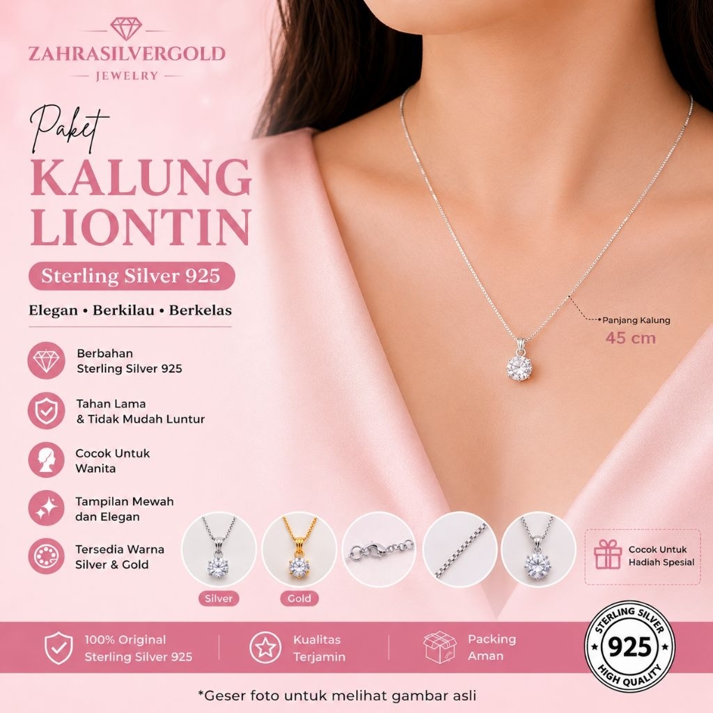 Paket Kalung Liontin PERAK Asli Silver 925 Berat 4 & 5 gram (Terima Jual Kembali)