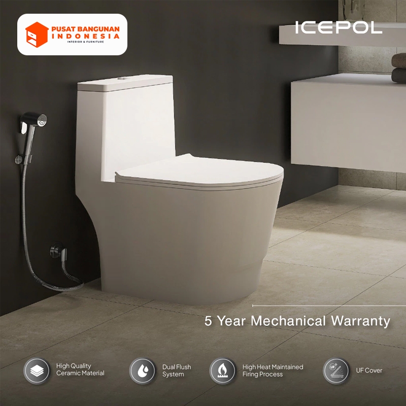 Kloset Duduk Icepol IC8011 Putih - Desain Rimless, Sistem Syphonic, Tutup Pelan