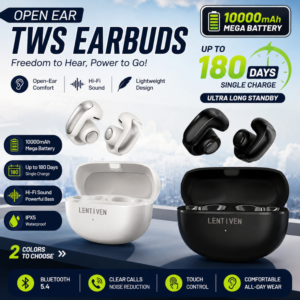 PUNING TWS Open Ear Wireless Bluetooth 6.0 Earphone Mini Earbuds 10000mah Long Lasting Battery 10 Da