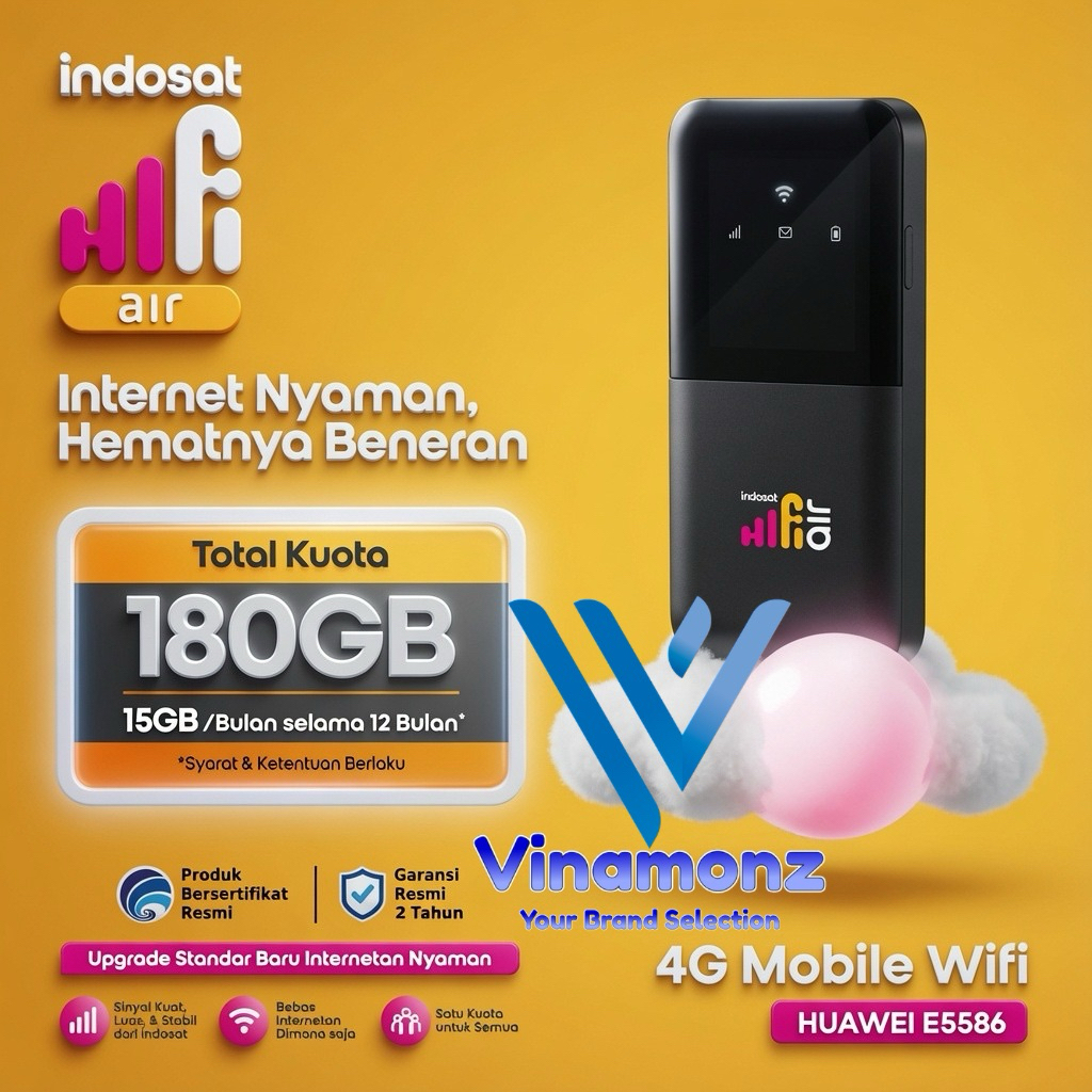MIFI PORTABLE HUAWEI E5586 MODEM WIFI 4G INDOSAT HIFI AIR LTE CAT.4 FREE 180GB 15GB/BULAN SELAMA 1 T