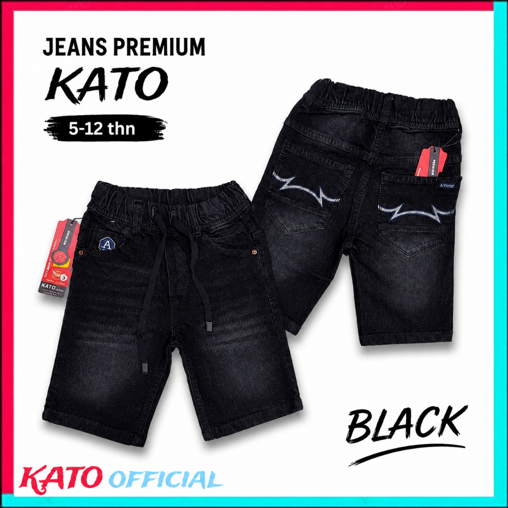 Jeans Pendek Hitam, Celana Anak Cowok, Celana Pendek Anak Polos Terbaru KATO 5-12 tahun