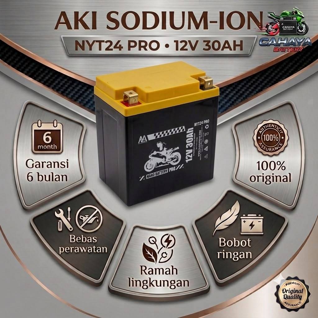 NANO BATTERY Aki Motor Sodium Ion 12V 30Ah ACCU Moge Kering Pengganti YTX30L-BS
