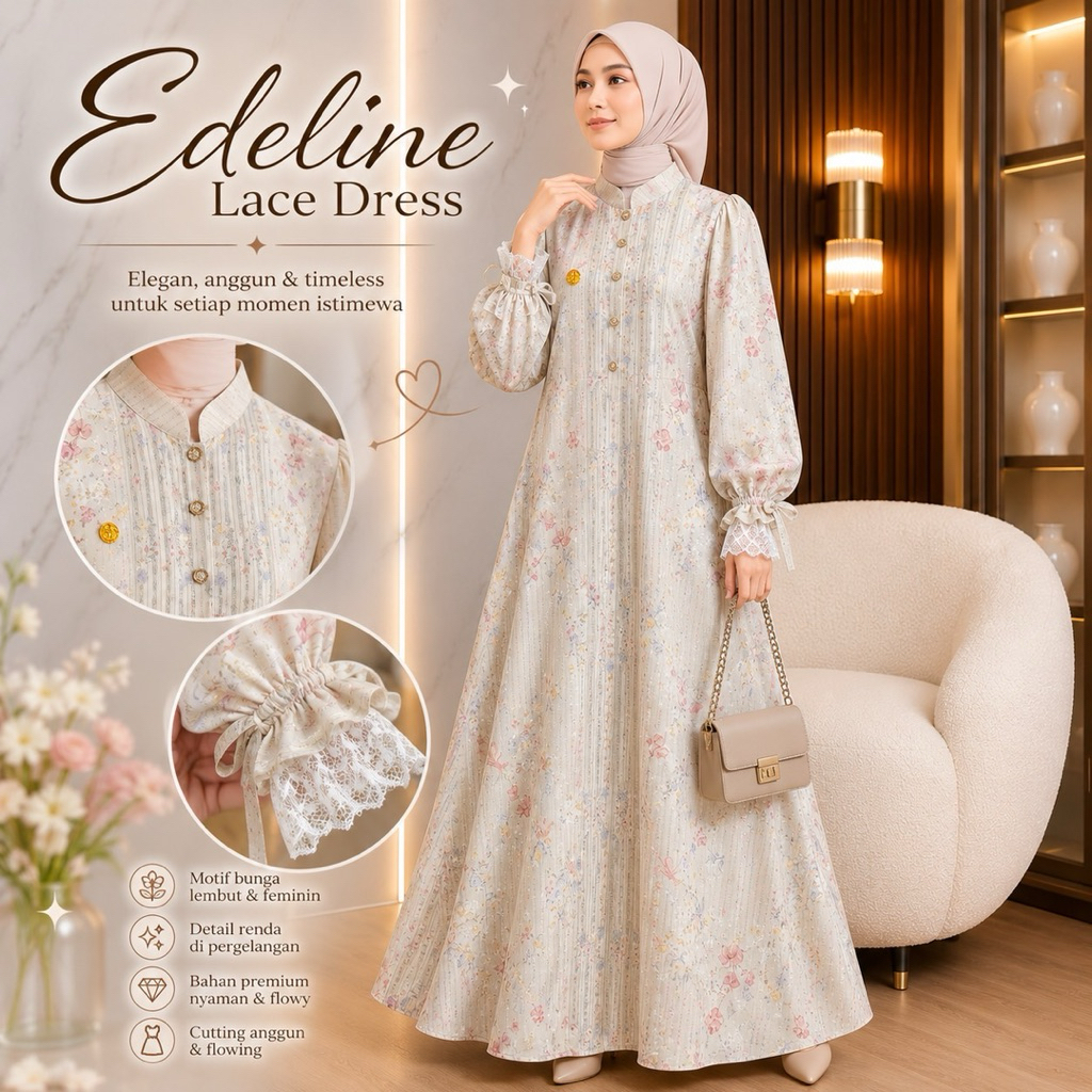 Edeline Lace Gamis Bahan Viscose Halus Dan Adem