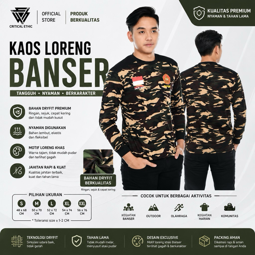 CRITICAL : BAJU LENGAN PANJANG BANSER LORENG KAOS PRIA PANJANG