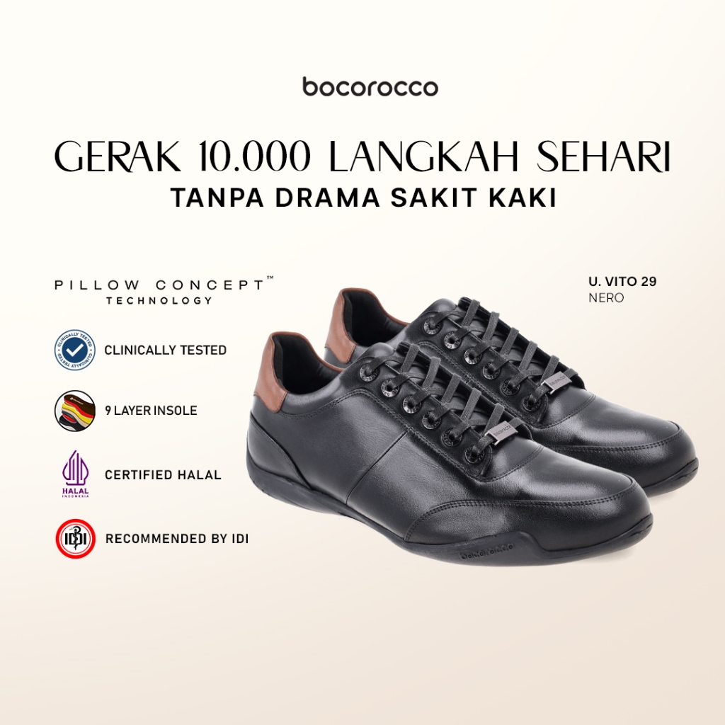 Bocorocco U. Vito 29 Nero - Sepatu Sneakers Pria Kulit Daily Casual - Nyaman & Halal
