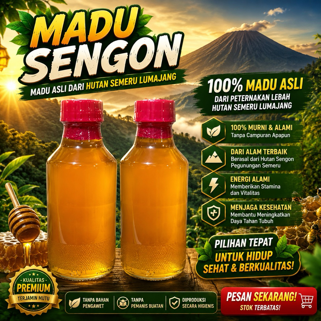 MADU SENGON ALAS SEMERU / 100 % MADU MURNI DARI PETERNAKAN LEBAH HUTAN SEMERU LUMAJANG