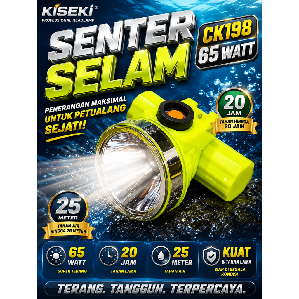 KISEKI headlamp SELAM CK198 65w platinum ( generasi baru ) ck 198 senter kepala diving nyelam free k
