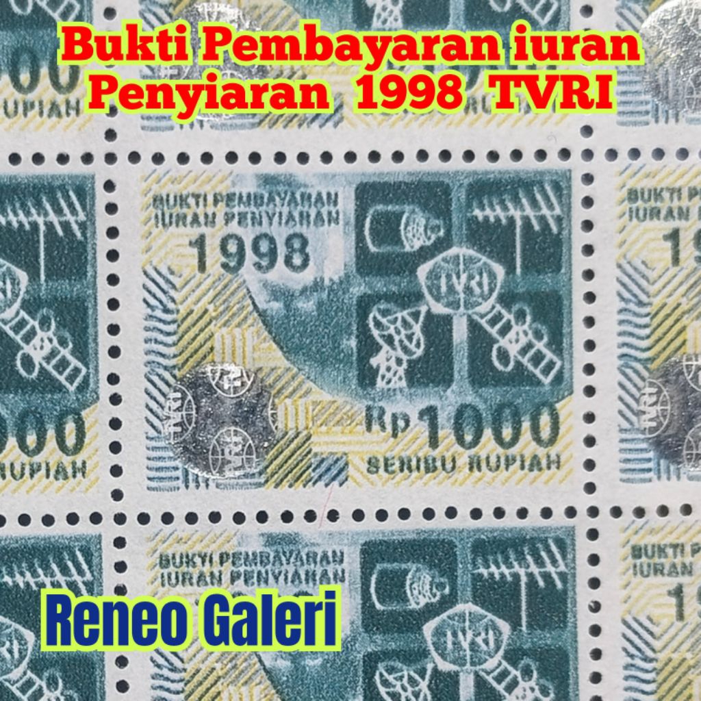 1 biji Bukti Pembayaran iuran Penyiaran Materai TVRI Rp 1000 Rupiah tahun 1998 asli kuno lama lawas 
