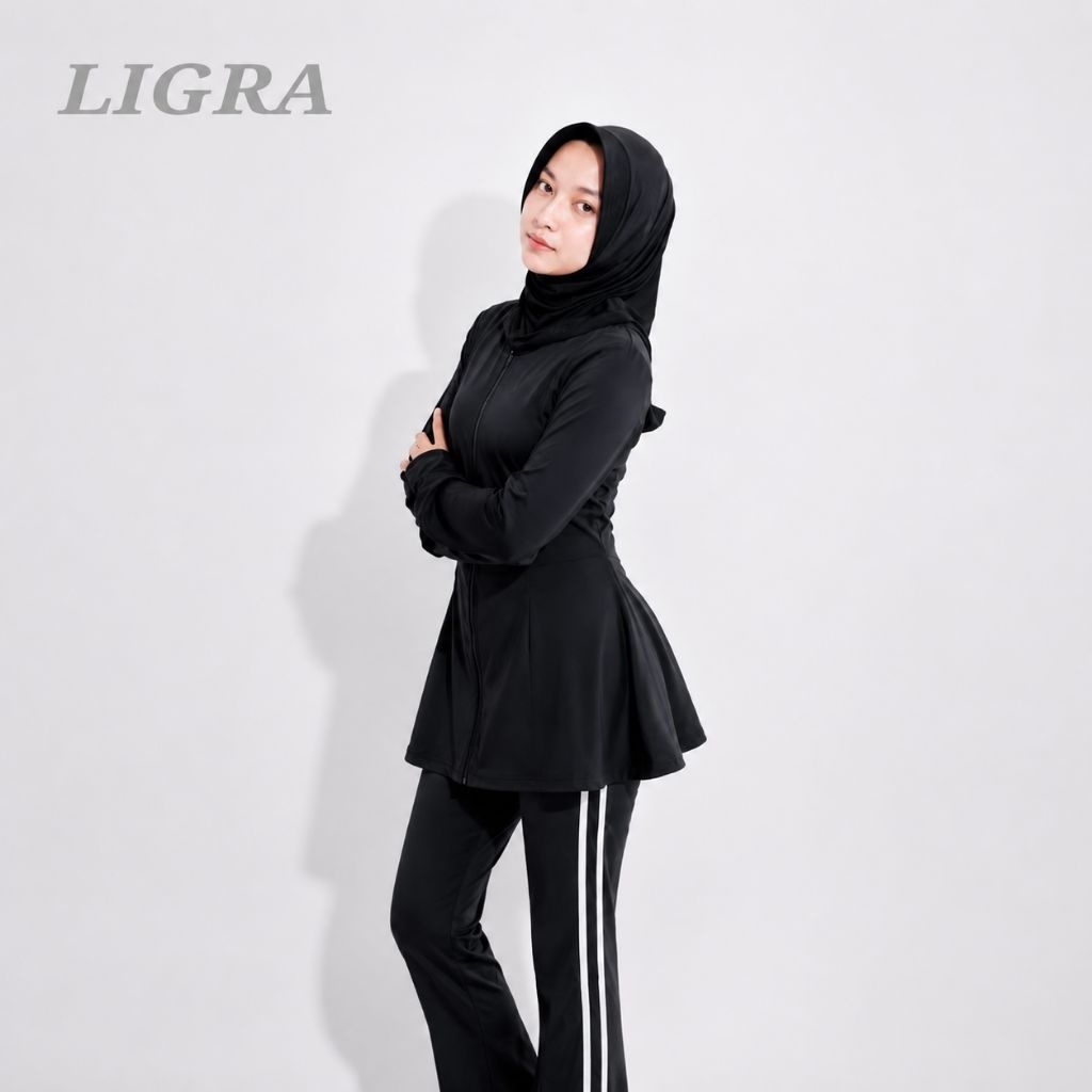 LIGRA - Long sport hoodie muslimah | jaket olahraga muslimah flare | sport hijab jacket flare