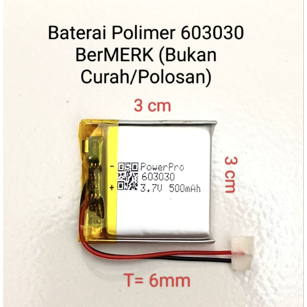 Baterai Polimer 603030 3.7V 500 mAh Polymer Batere Lipo Charge Batre