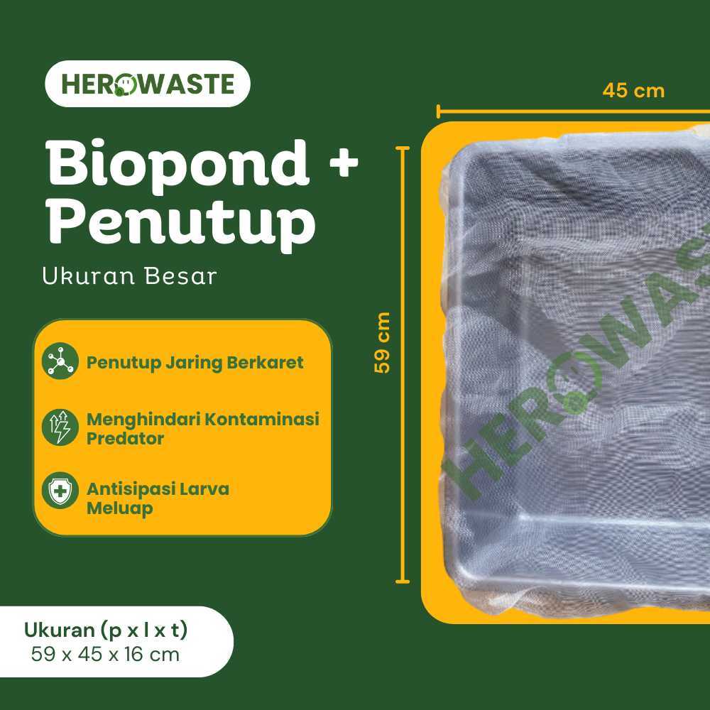 Biopond Besar Budidaya Maggot BSF Herowaste | Baskom Plastik + Penutup Jaring | Box Wadah Maggot, Ko