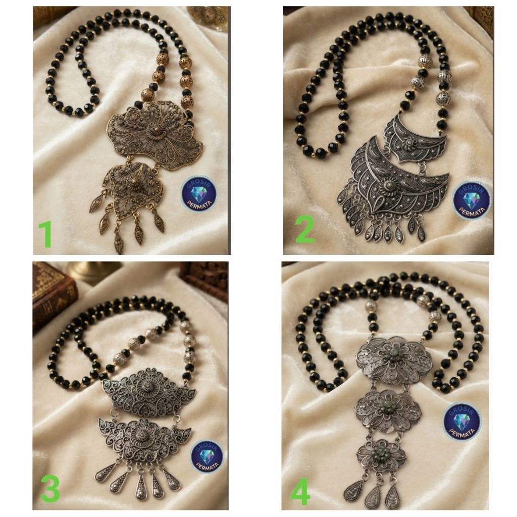 kalung etnik liontin perak bakar