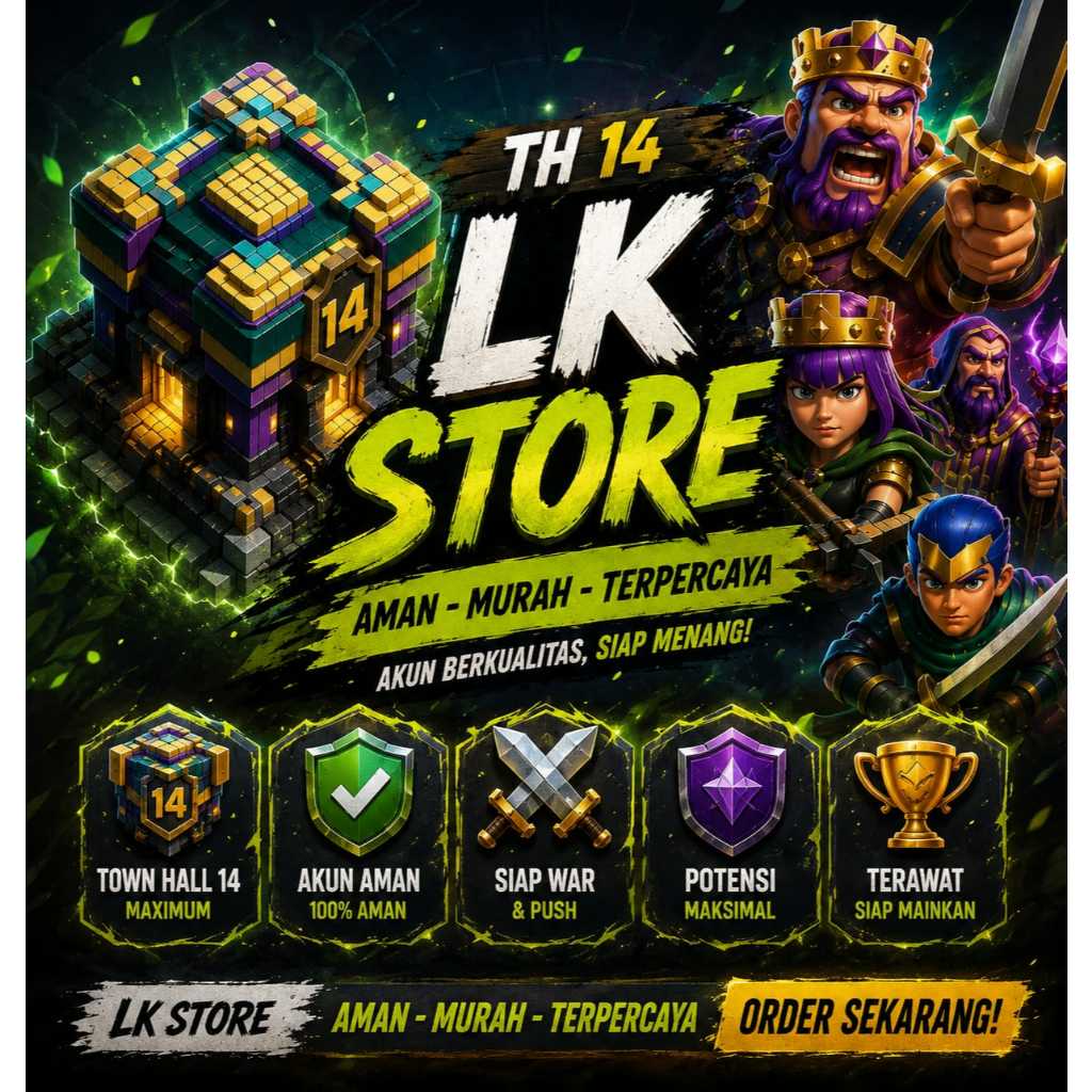 Jual Akun Clash of Clans Town Hall 14 Hero Tinggi + Gear Epic Siap War