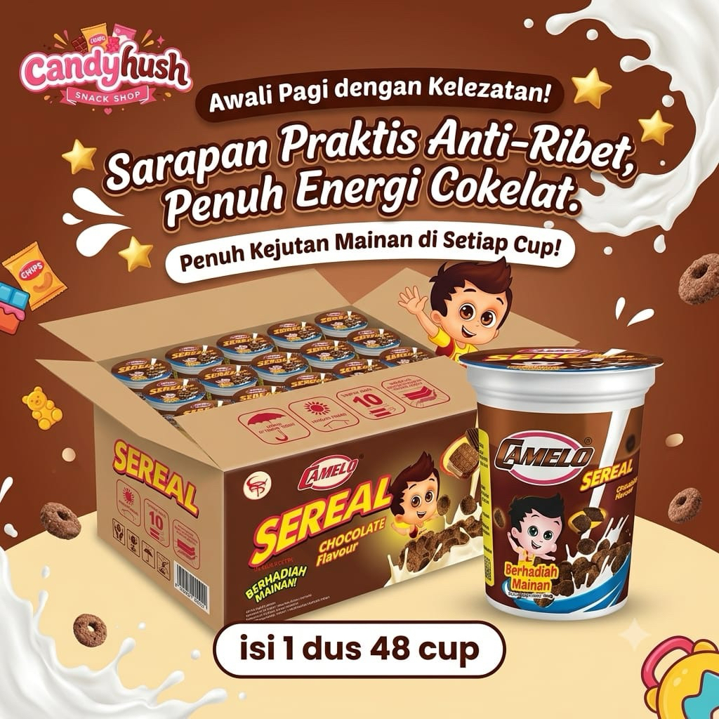 Camelo Sereal Cokelat Cup Chocolate Flavor Isi 48 Cup Sereal Sarapan Praktis Snack Cokelat