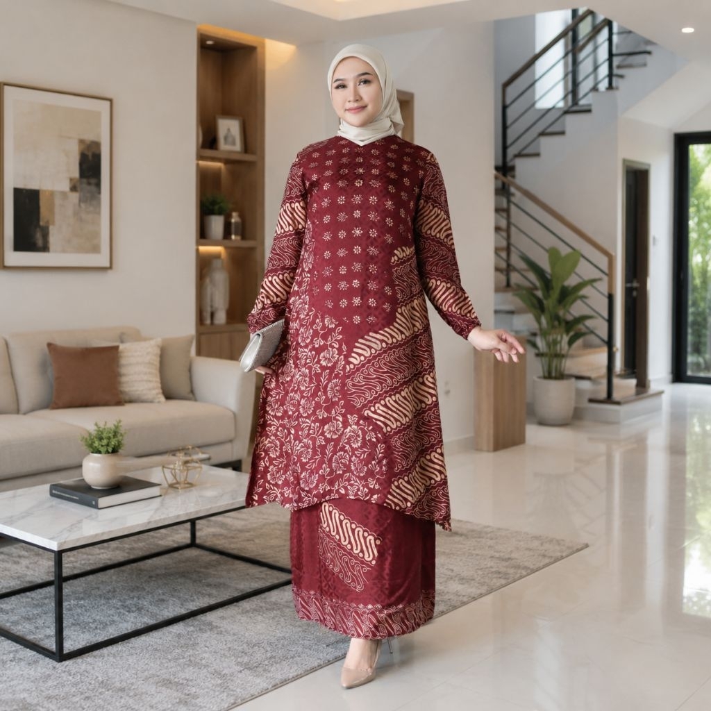 ALAZZA -SETELAN BATIK TUNIK WANITA SET BATIK TUNIK dobby sutra viscose premium ORIGINAL/set batik tu