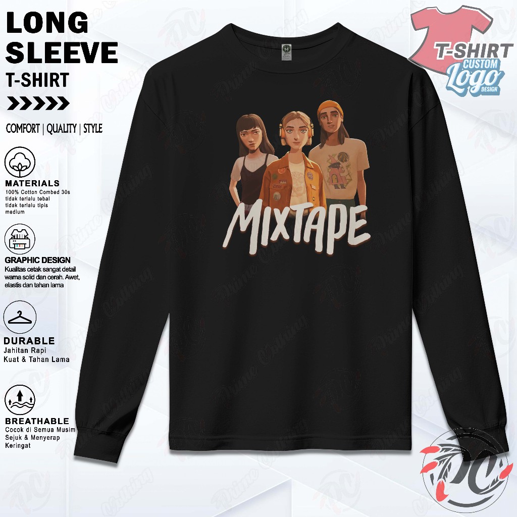 KAOS LENGAN PANJANG PRIA & WANITA LONG SLEEVE T-SHIRT CUSTOM LOGO DESIGN GAME MIXTAPE