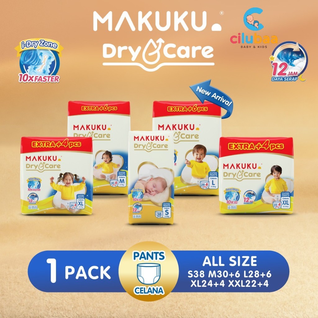 MAKUKU Diapers Dry Care Type Celana/ Perekat Popok Bayi NB-S 38/M30/L28/XL24/XXL22 Popok Bayi Murah