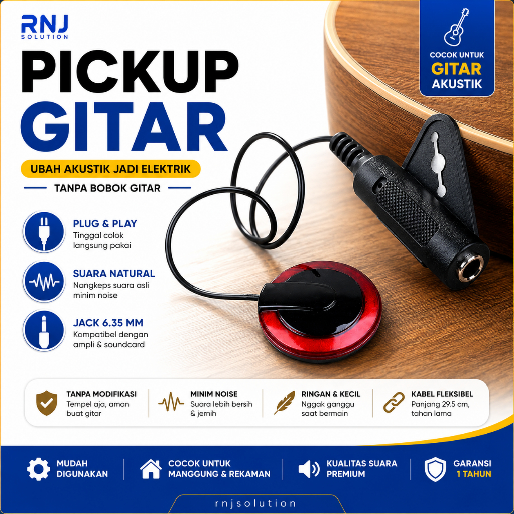 Gitar Pickup ST-20 Pengubah Akustik Jadi Elektrik Colok Ampli Rekam Guitar Kit iRig AmpliTube Interf