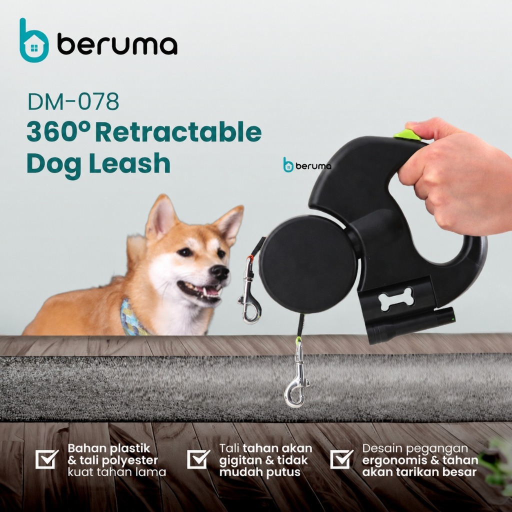 BERUMA 360° Retractable Dog Leash /Turnable dog leash / tali anjing retractable / tali anjing double