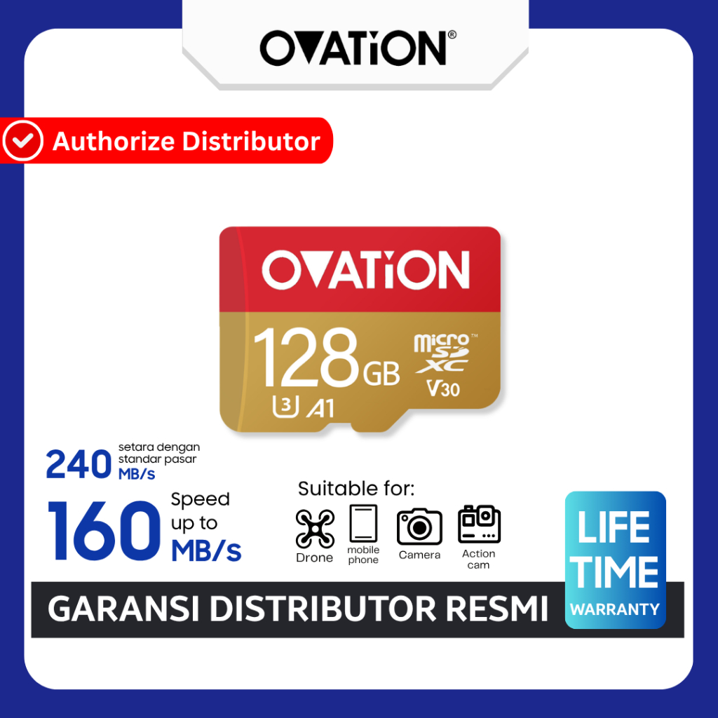 OVATION Micro SD 128GB Memory Card Extreme Microsd 128 GB U3 A1 UHS-III UHS III Kartu Memori MicroSD