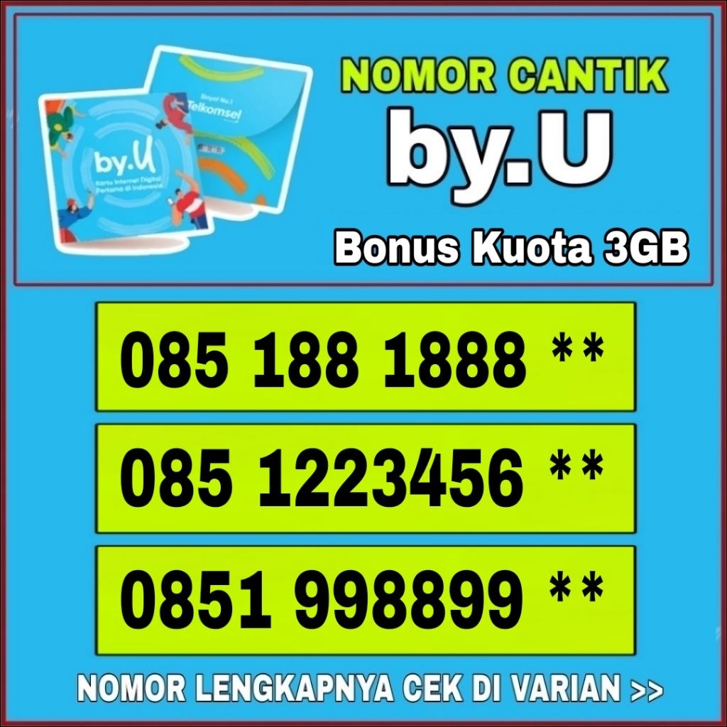 Nomor cantik by.u - Nomor Super - kartu perdana - Sim card - by.u - Telkomsel prabayar