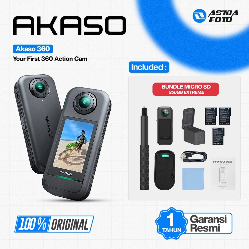 AKASO 360 Creator Combo 5.7K 360° Action Camera Free Selfie Stick + 3 Battery AKASO360 Garansi Resmi