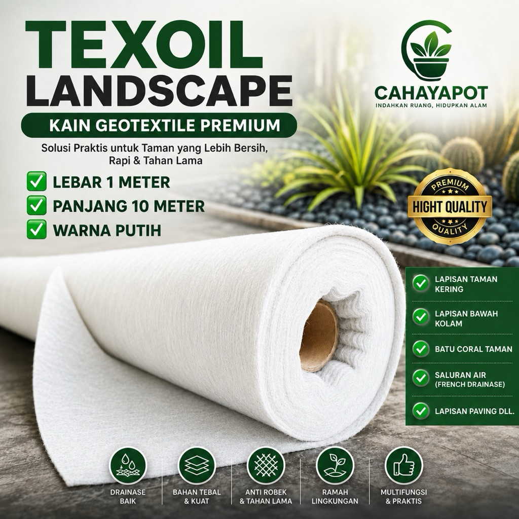 Texoil Landscape Geotexile Resapan 1x10M Putih | Geotextile Non Woven 150gsm