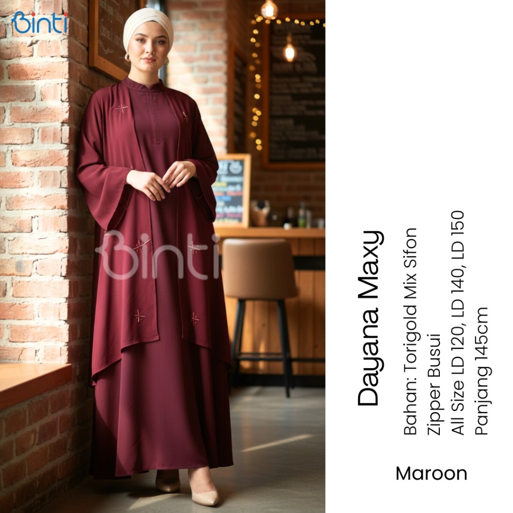 Dayana Set Dress Jumbo LD 120 LD 140 LD 150 Bahan Torigold Mix Sifon By Binti Abaya Jumbo Maroon Bla