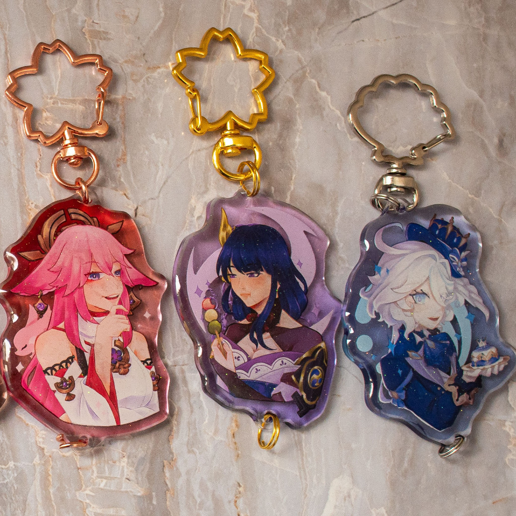 (CLEARANCE) Genshin Impact - Epoxy Keychain with Custom Bottom Charm (Fanmerch by Crytic)