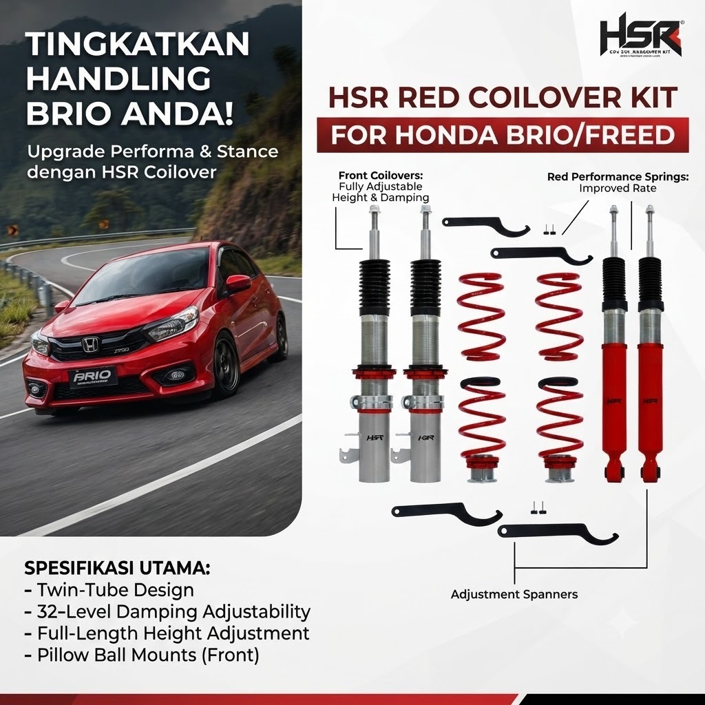 COILOVER HSR MOBIL HONDA BRIO FREED 1SET COILOVER MOBIL DEPAN BELAKANG MERK HSR