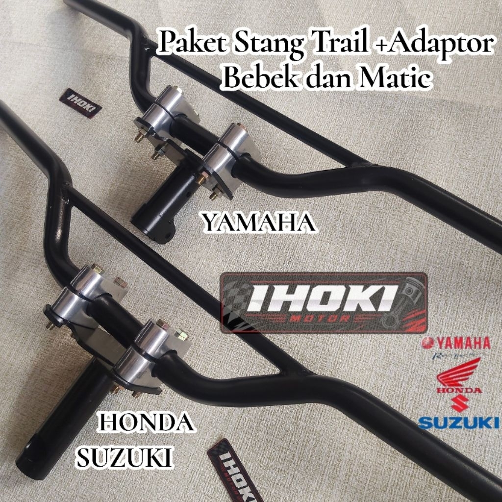 Paket Stang Trail+Dudukan Stang Matic dan Bebek Universal(Trail,Doff 4mm, Protaper)