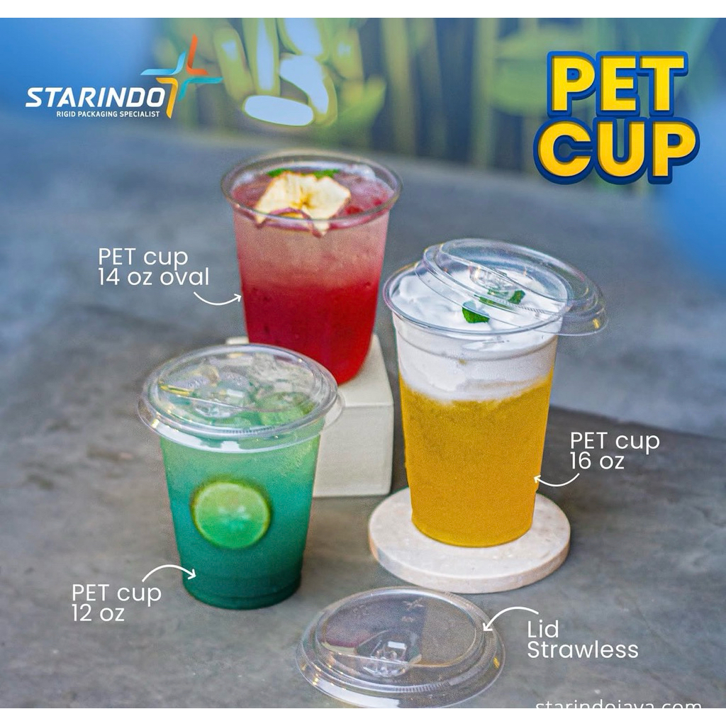 GELAS CUP PET STARINDO 12 oz 14 oz 16 oz PET 50pcs starindo Cup kopi bening tebal keras 12oz 14 oz 1