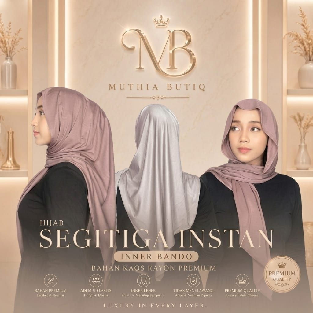 Hijab Segitiga Instan Inner Bando || Hijab Segitiga Oval Inner Bando Bahan Kaos Rayon Super Premium.